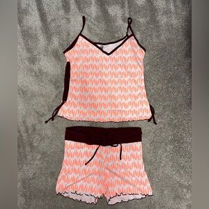 Comfy day wear. Spaghetti strap top and matching short shorts.